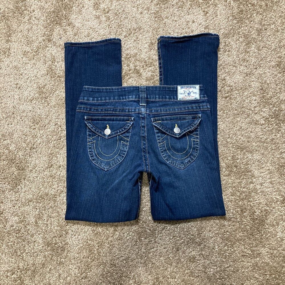 True Religion Becky Boot Cut Size 29 Dark Low Stretch Women Denim Blue Jean Pant